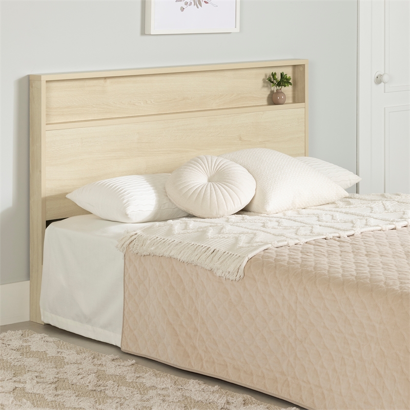 South Shore Fusion Headboard with Storage Shelf Full/Queen Bleached Oak