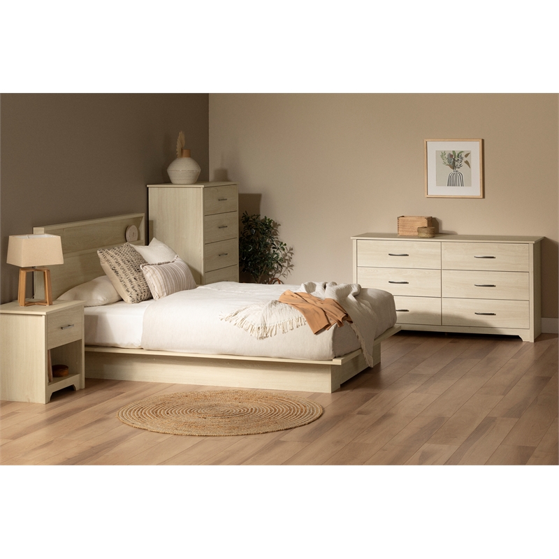 South Shore Fusion Headboard with Storage Shelf Full/Queen Bleached Oak