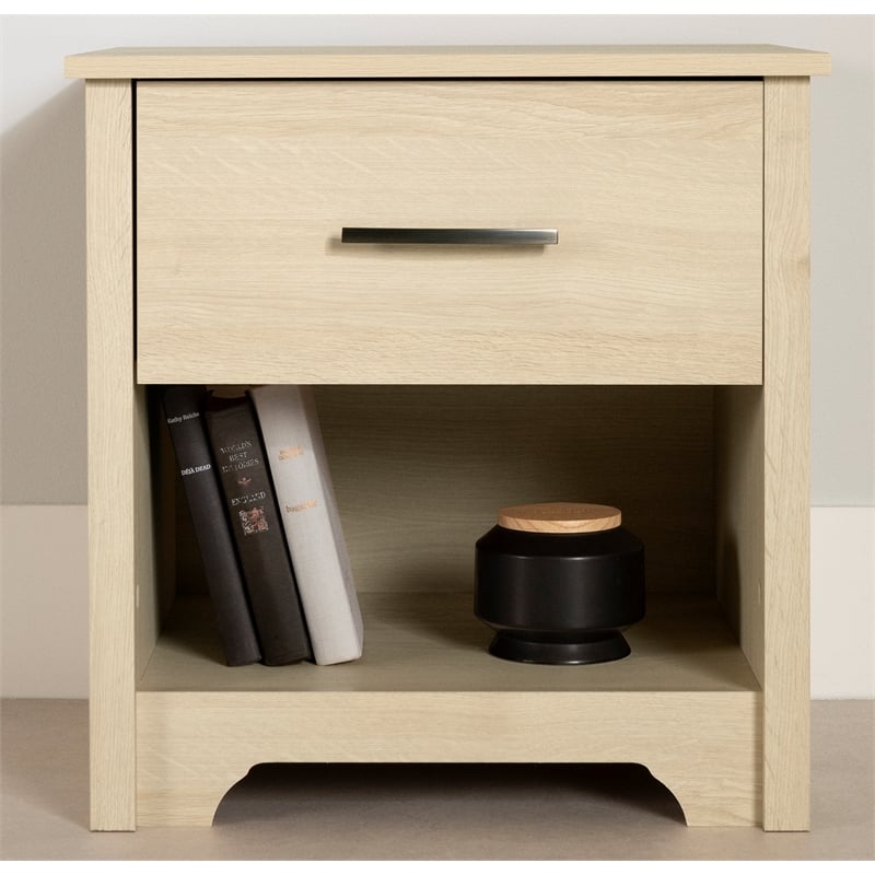South Shore Fusion 1-Drawer Nightstand - End Table with Storage  Bleached Oak