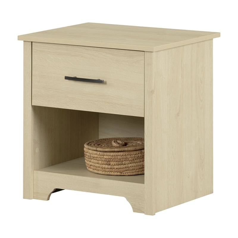 South Shore Fusion 1-Drawer Nightstand - End Table with Storage  Bleached Oak