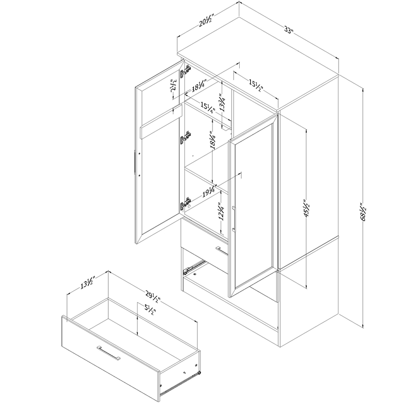 South Shore Haven 2-Door Storage Cabinet  Bleached Oak