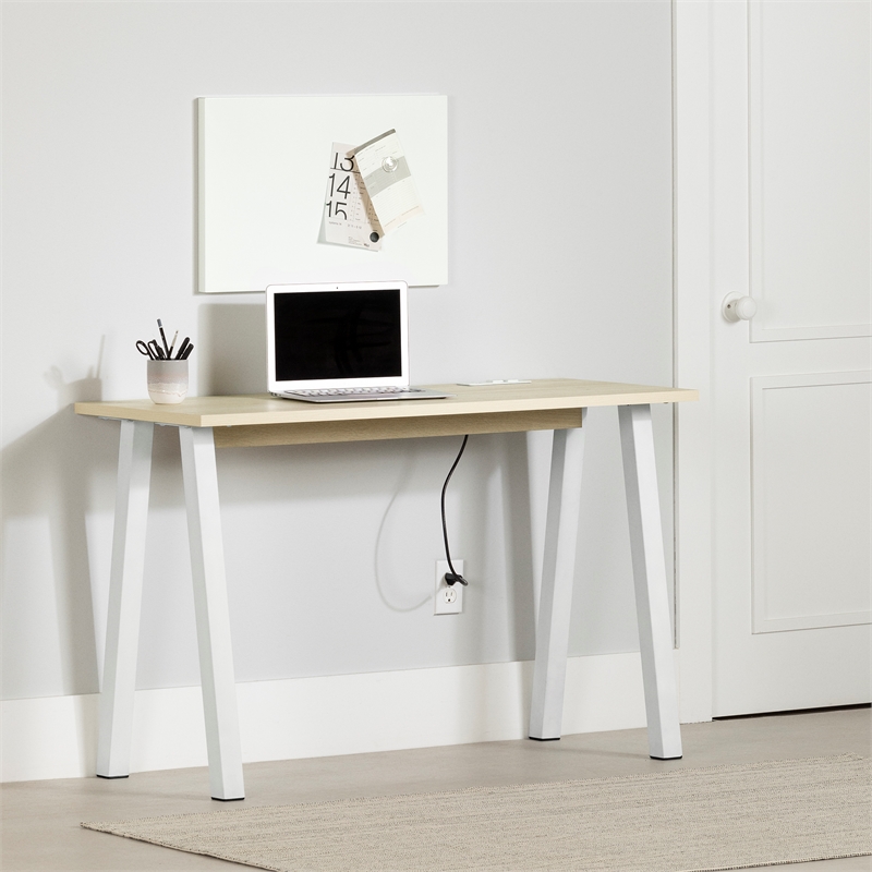 South Shore Milestone Computer Desk  Bleached Oak and White