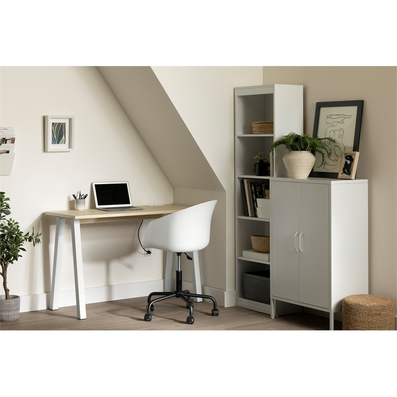 South Shore Milestone Computer Desk  Bleached Oak and White