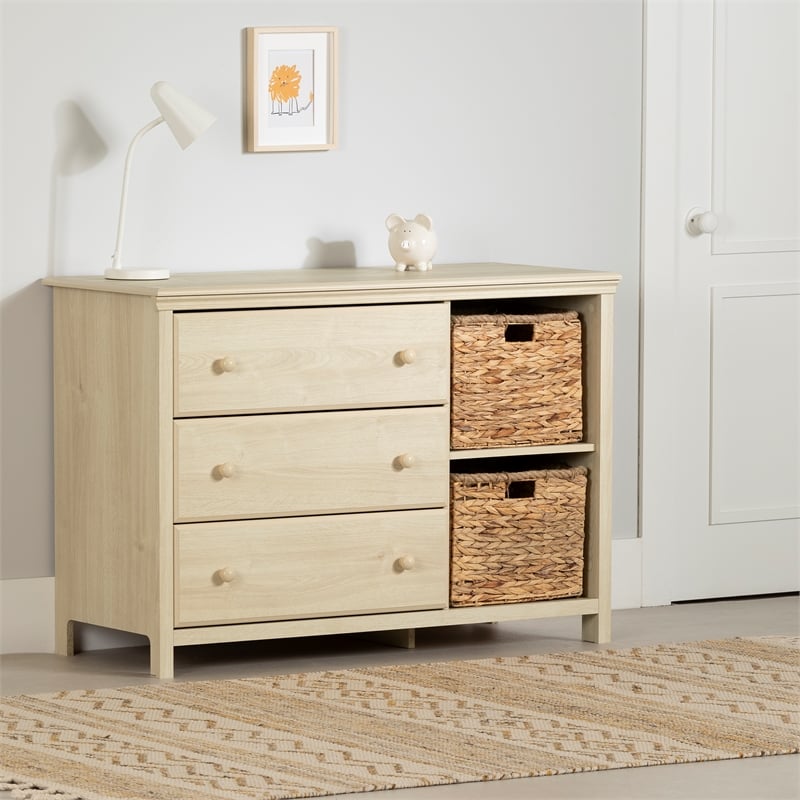 South Shore Cotton Candy 3-Drawer Dresser with Storage Baskets  Bleached Oak
