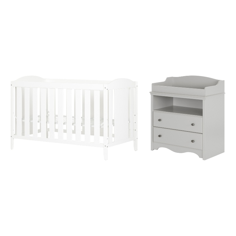 South Shore Angel Crib and Changing Table Gray and White BushFurnitureCollection