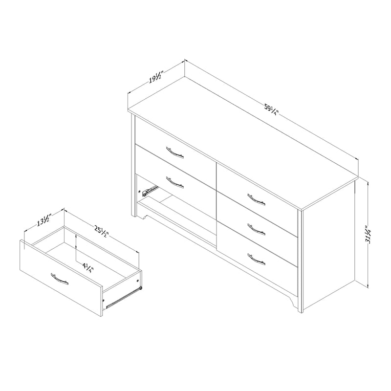 South Shore Fusion 6-Drawer Dresser  Bleached Oak