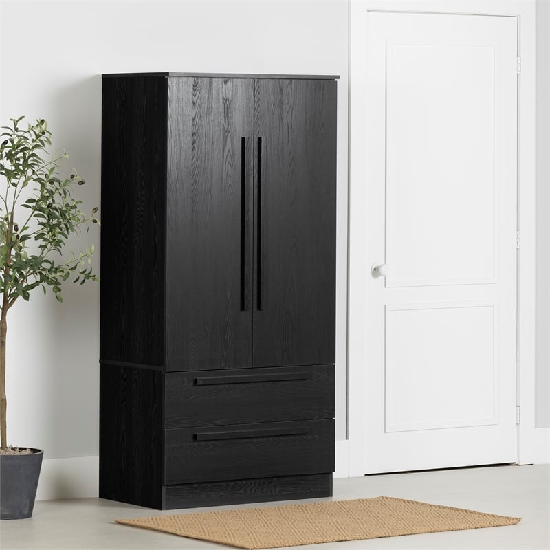 South Shore Haven 2-Door Armoire with Drawers  Black Oak