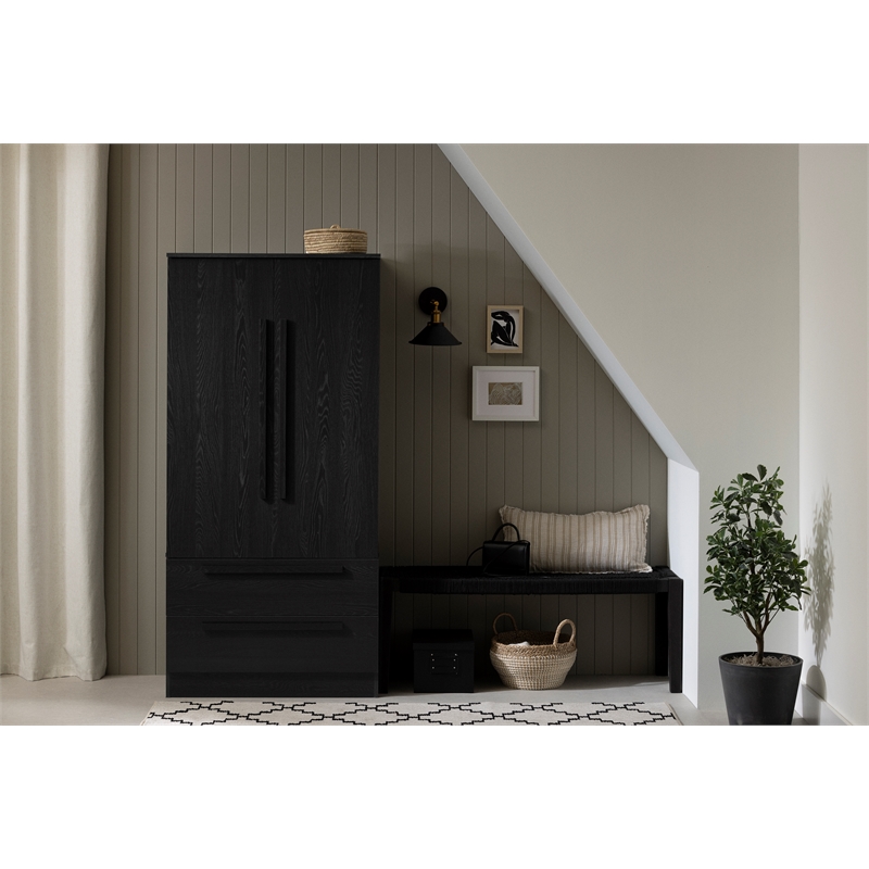 South Shore Haven 2-Door Armoire with Drawers  Black Oak