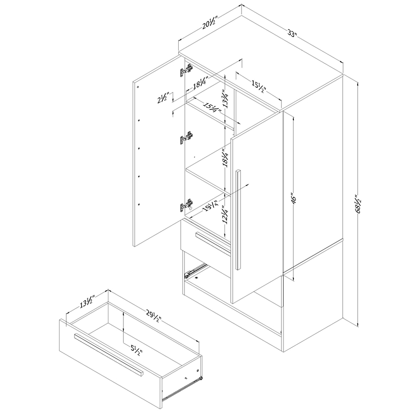 South Shore Haven 2-Door Armoire with Drawers  Pure White