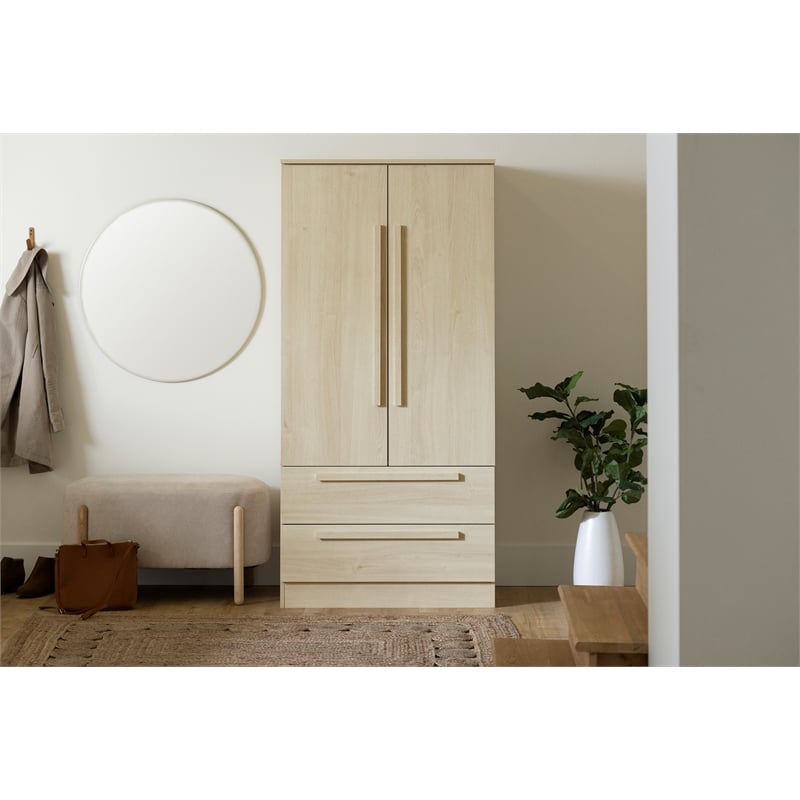 South Shore Haven 2-Door Armoire with Drawers  Bleached Oak