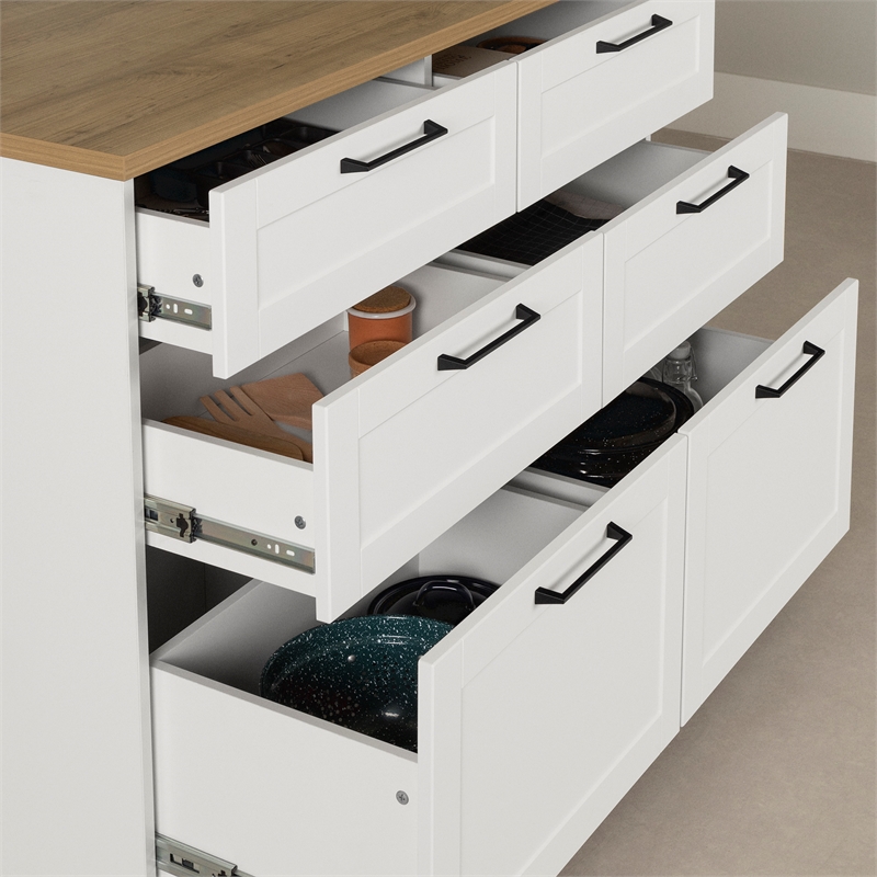 South Shore Toscano 6-Drawer Kitchen Island  Wine Storage White and Maple Nutmeg