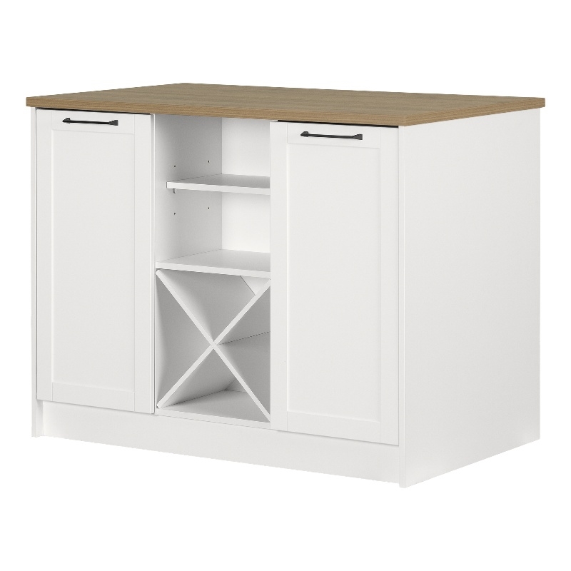 South Shore Toscano 6-Drawer Kitchen Island  Wine Storage White and Maple Nutmeg