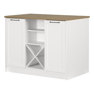 South Shore Toscano 6-Drawer Kitchen Island  Wine Storage White and Maple Nutmeg