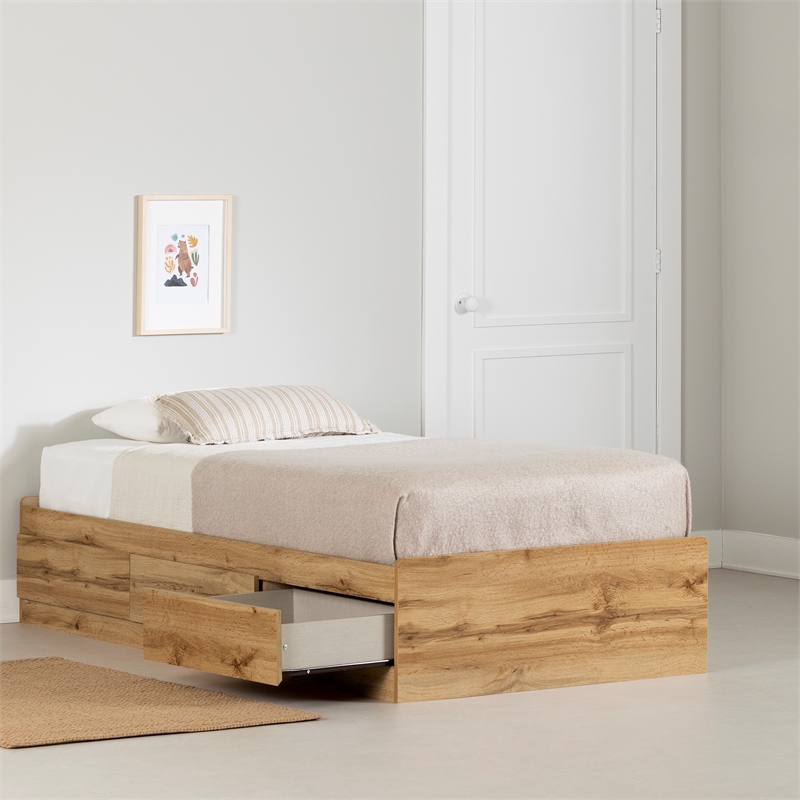 South Shore Tassio Mates Bed with 3 Drawers Twin Nordik Oak