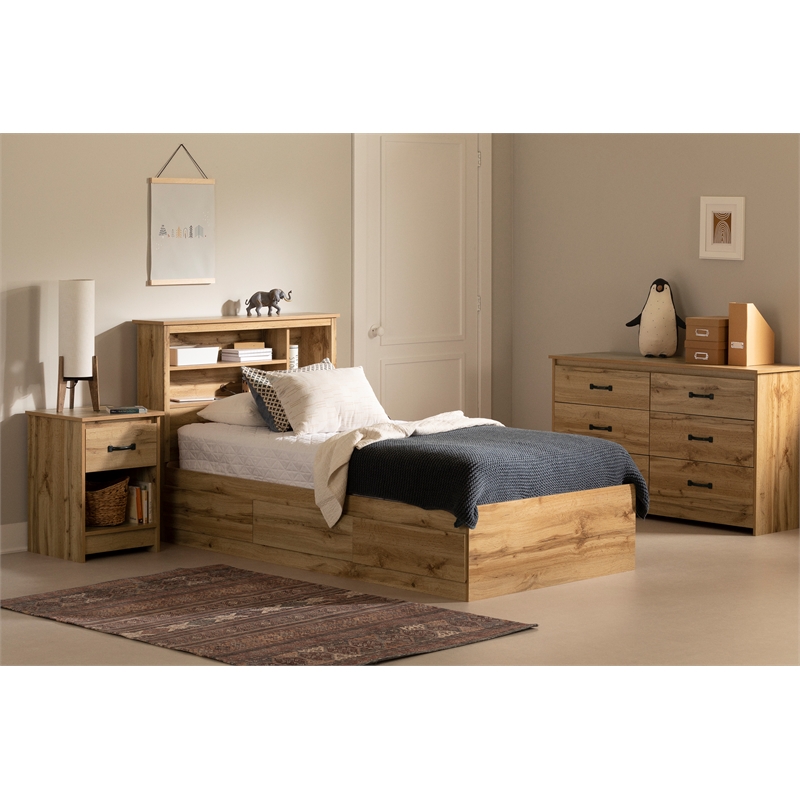 South Shore Tassio Mates Bed with 3 Drawers Twin Nordik Oak