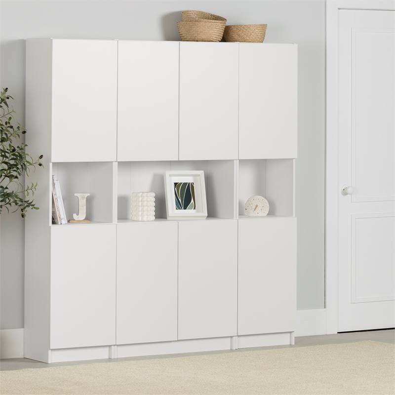South Shore Liora Set of Bookcase and 2 2-Door Narrow Bookcases Narrow White
