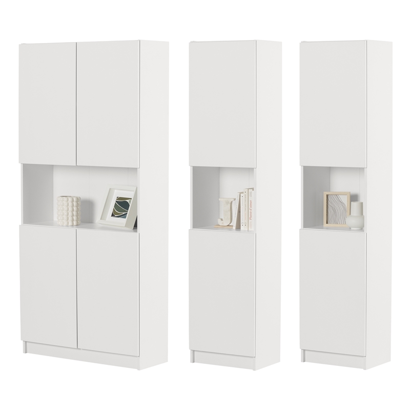 South Shore Liora Set of Bookcase and 2 2-Door Narrow Bookcases Narrow White