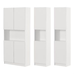 South Shore Liora Set of Bookcase and 2 2-Door Narrow Bookcases Narrow White