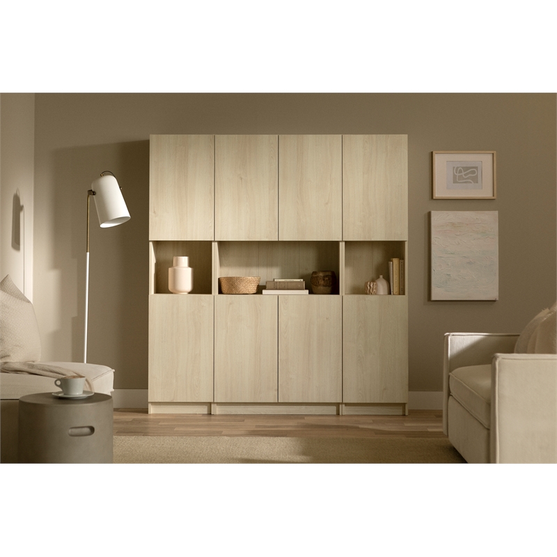 South Shore Liora Set of Bookcase and 2 2-Door Narrow Bookcases  Bleached Oak