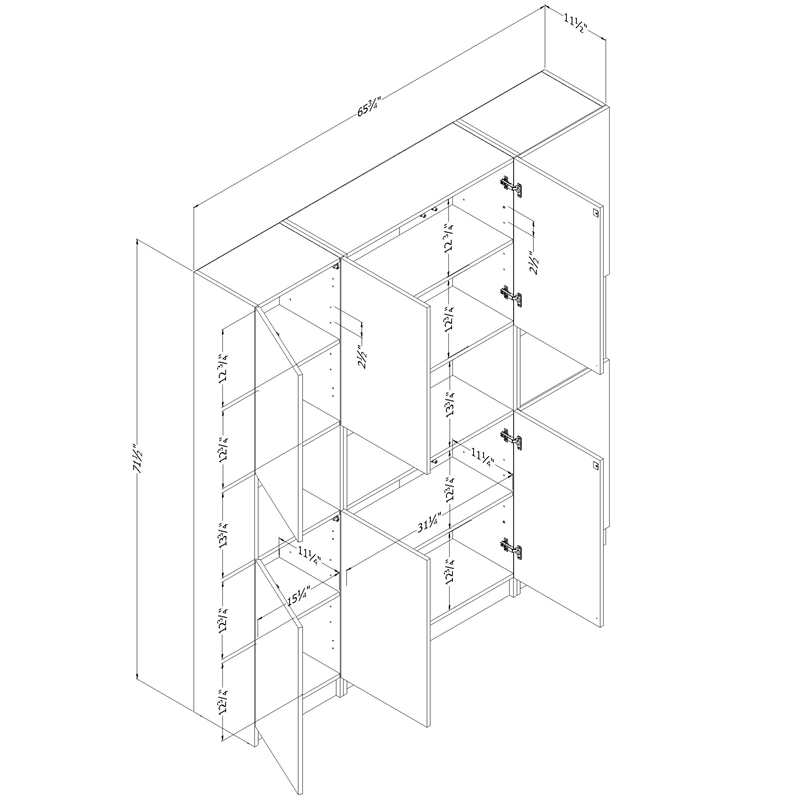 South Shore Liora Set of Bookcase and 2 2-Door Narrow Bookcases  Bleached Oak