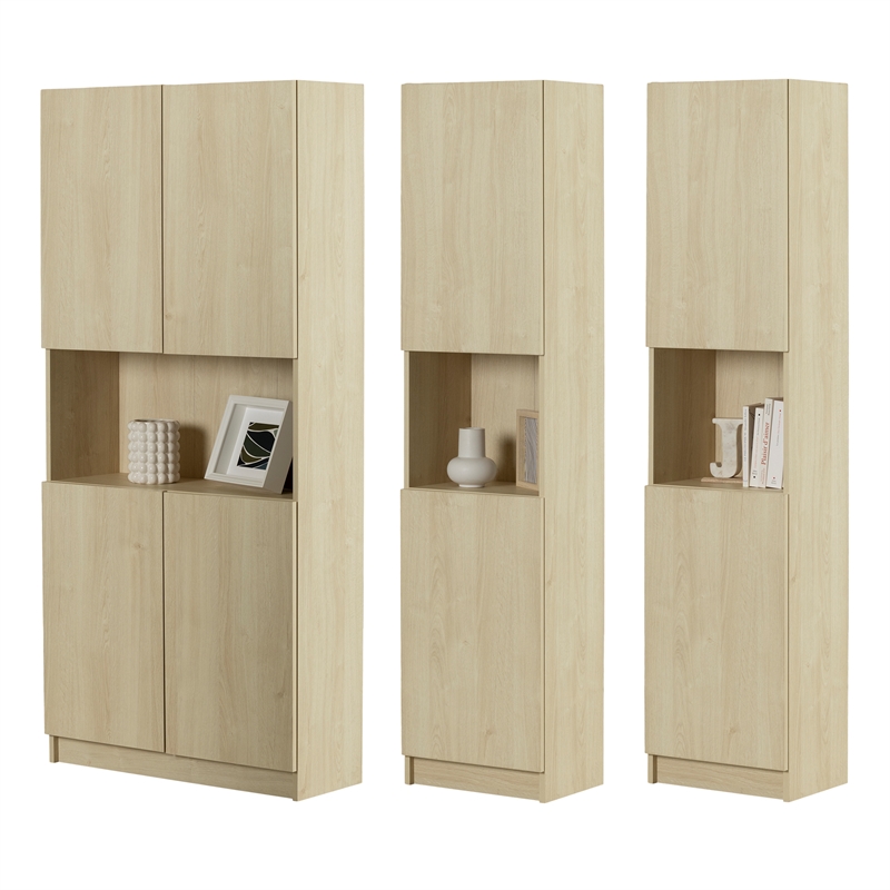 South Shore Liora Set of Bookcase and 2 2-Door Narrow Bookcases  Bleached Oak