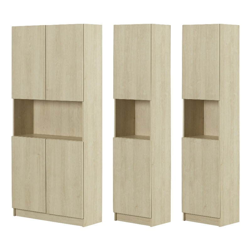 South Shore Liora Set of Bookcase and 2 2-Door Narrow Bookcases  Bleached Oak