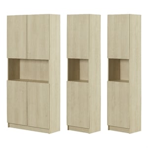South Shore Liora Set of Bookcase and 2 2-Door Narrow Bookcases  Bleached Oak