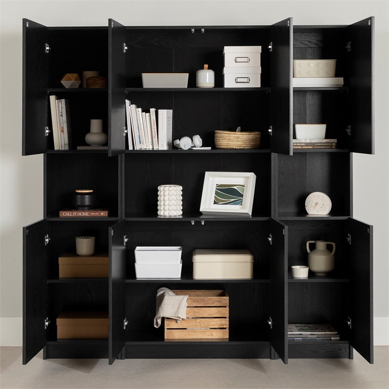 South Shore Liora 3 Piece Wall Bookcase Set in Black Oak