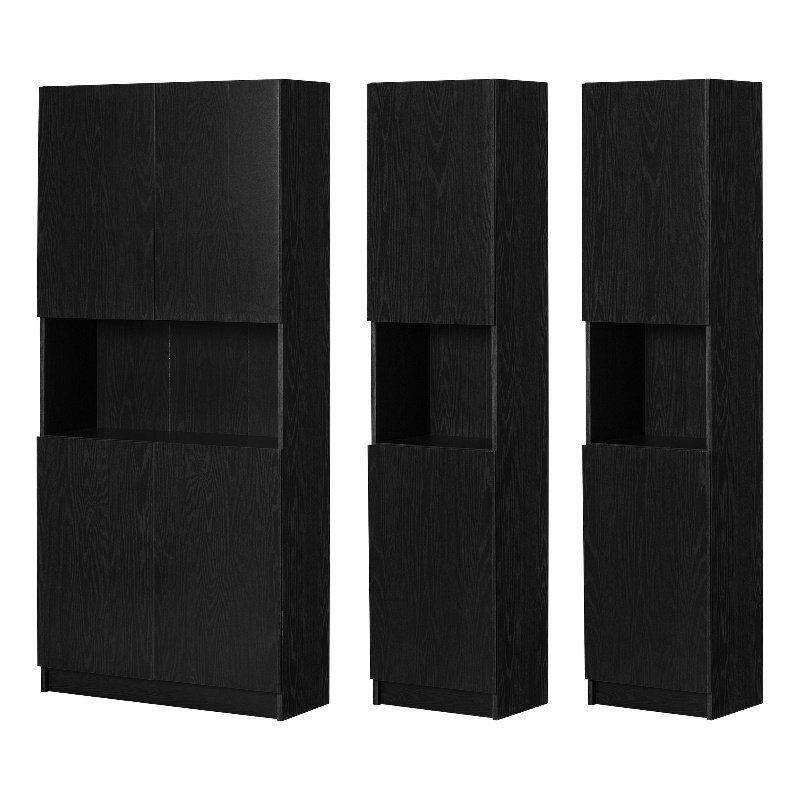 South Shore Liora 3 Piece Wall Bookcase Set in Black Oak