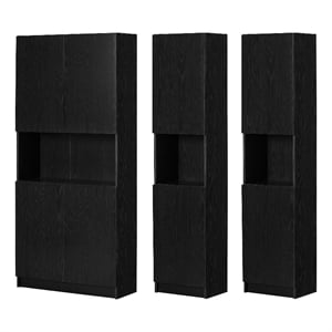 South Shore Liora 3 Piece Wall Bookcase Set in Black Oak