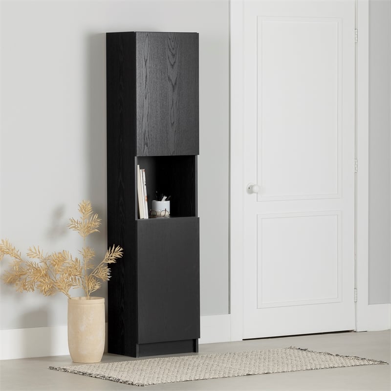 South Shore Olea 2-Door Narrow Bookcase Black Oak