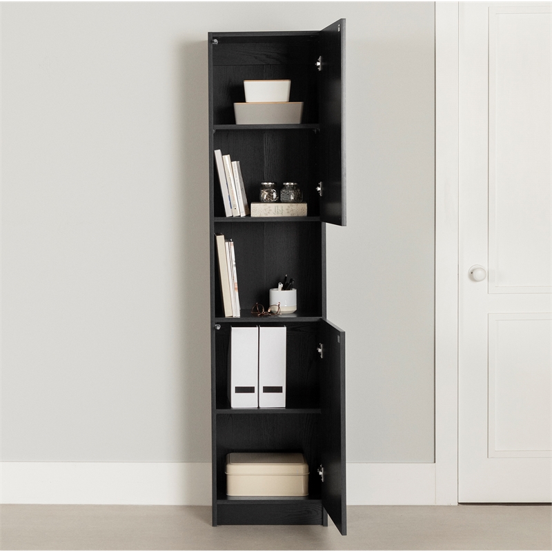 South Shore Olea 2-Door Narrow Bookcase Black Oak