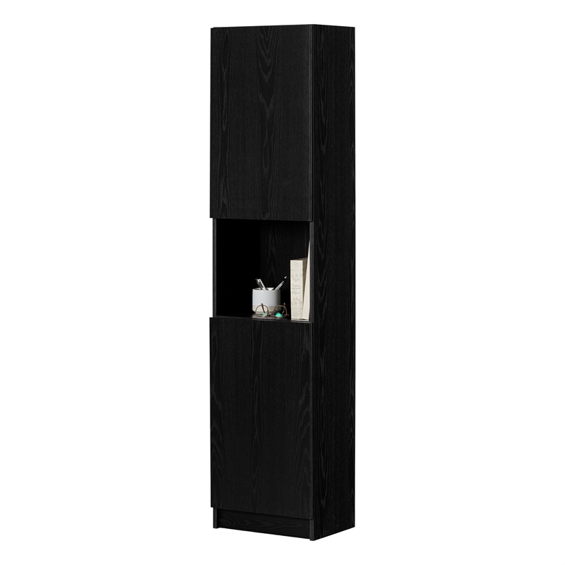 South Shore Olea 2-Door Narrow Bookcase Black Oak
