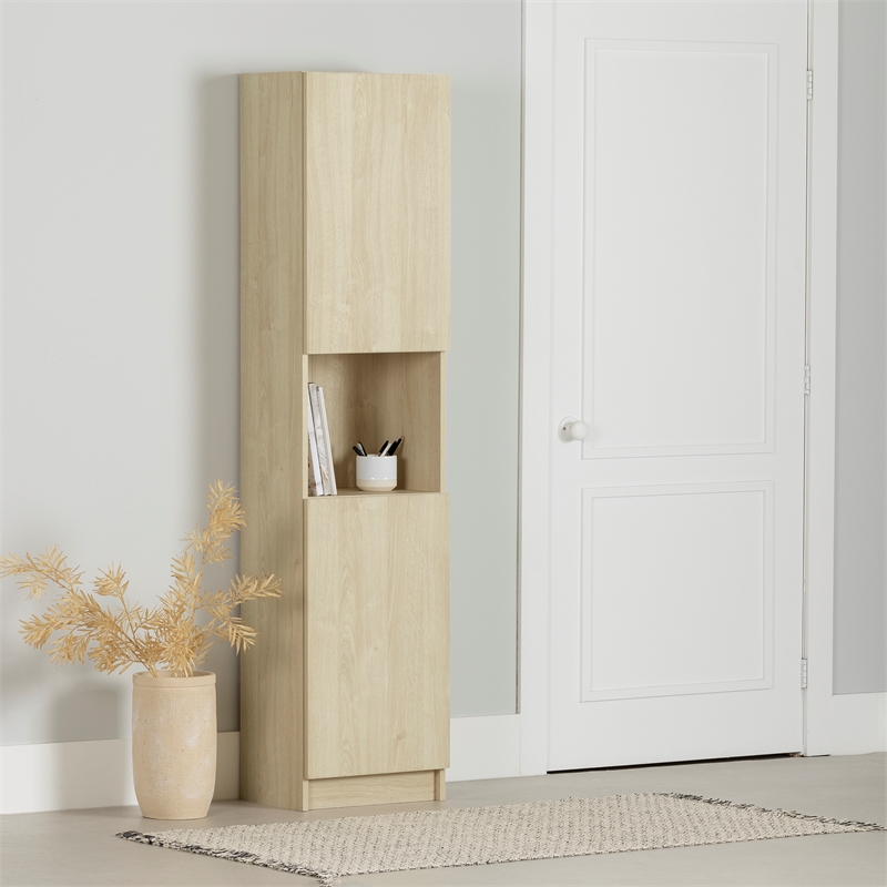 South Shore Olea 2-Door Narrow Bookcase Bleached Oak