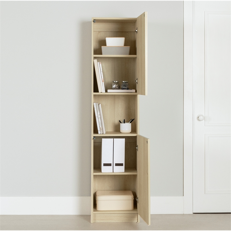 South Shore Olea 2-Door Narrow Bookcase Bleached Oak