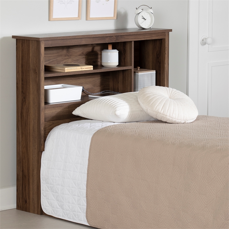 South Shore Yodi Bookcase Headboard Twin Natural Walnut