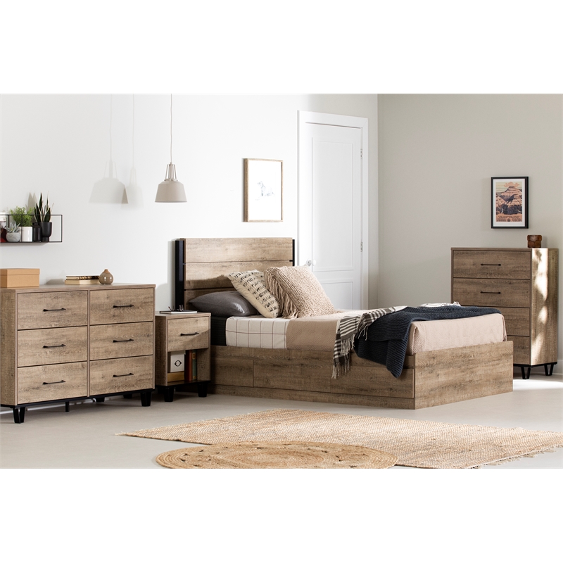 South Shore Arlen Mates Bed with 3 Drawers and Headboard Set Full Weathered Oak