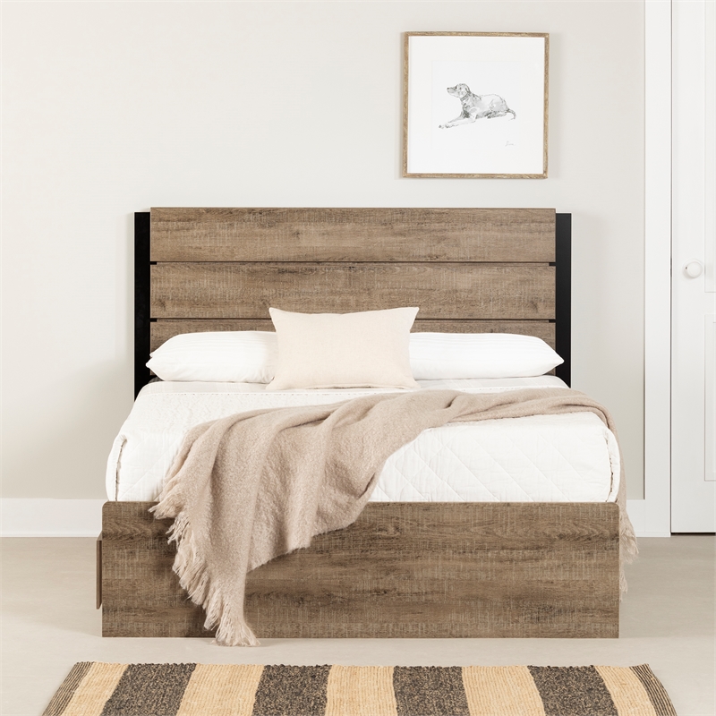 South Shore Arlen Mates Bed with 3 Drawers and Headboard Set Full Weathered Oak