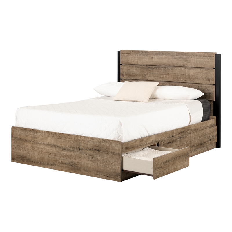 South Shore Arlen Mates Bed with 3 Drawers and Headboard Set Full Weathered Oak