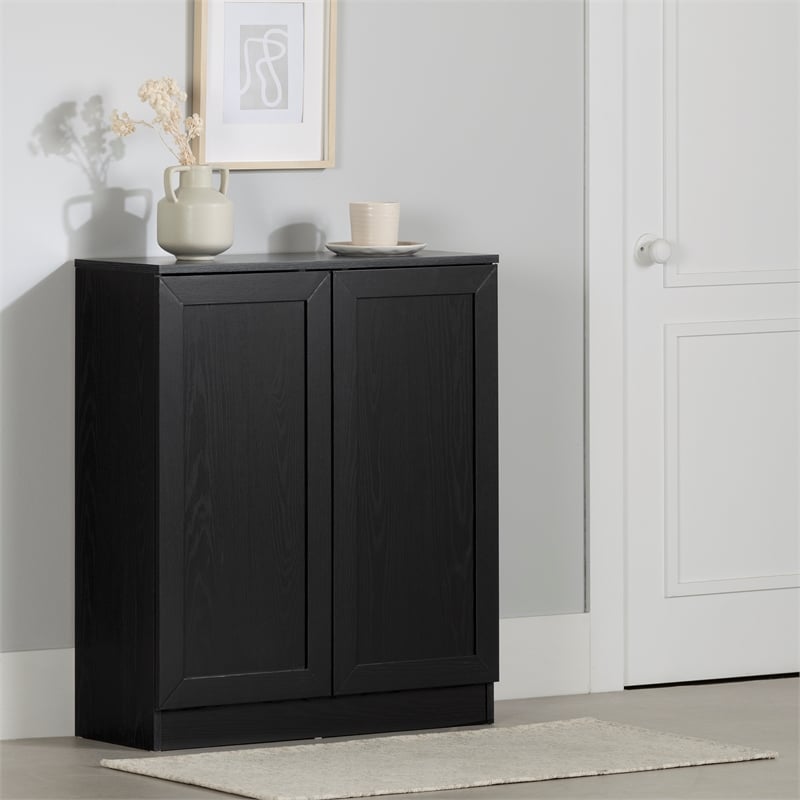 South Shore Arum 2-Door Sideboard with Shelves  Black Oak