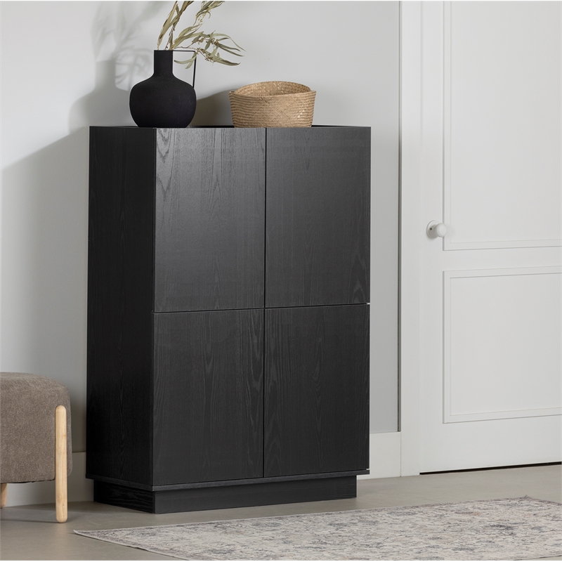 South Shore Liora 4-Door Bookcase with Shelves  Black Oak