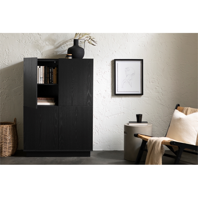 South Shore Liora 4-Door Bookcase with Shelves  Black Oak