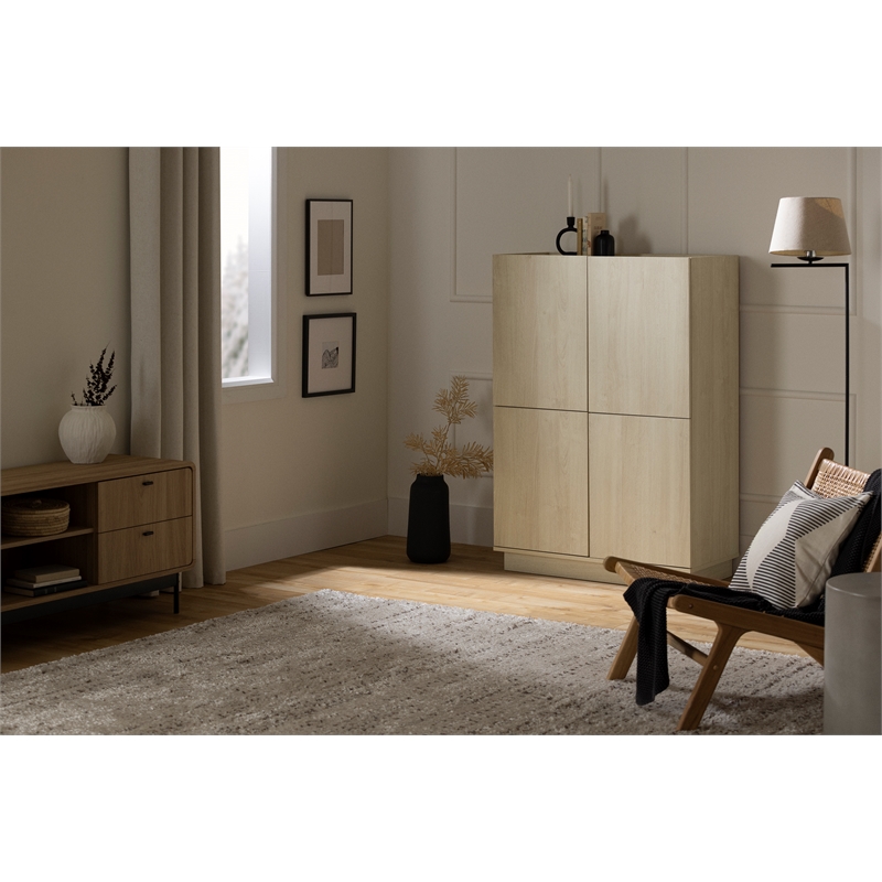 South Shore Liora 4-Door Bookcase with Shelves  Bleached Oak