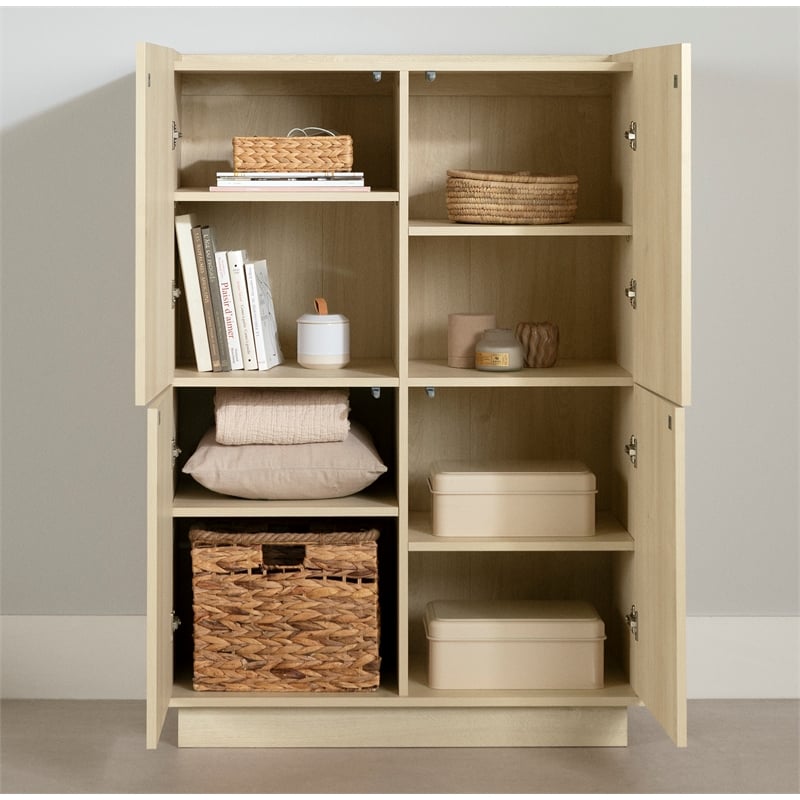 South Shore Liora 4-Door Bookcase with Shelves  Bleached Oak