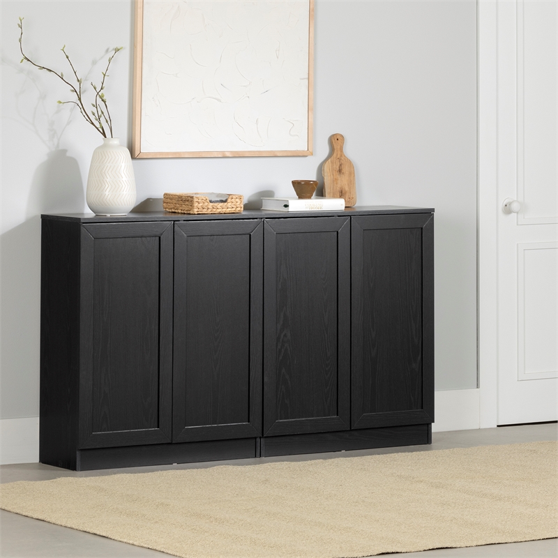 South Shore Arum Set of 2 Sideboards with Shelves  Black Oak