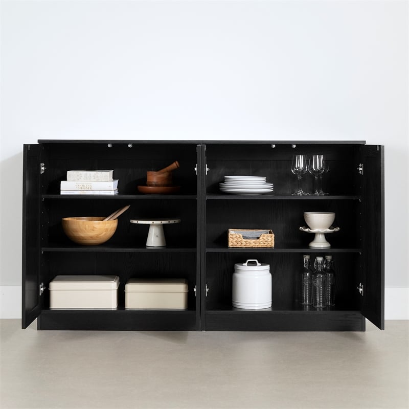 South Shore Arum Set of 2 Sideboards with Shelves  Black Oak