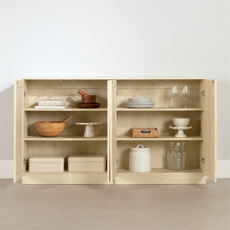 South Shore Arum Set of 2 Sideboards with Shelves  Bleached Oak