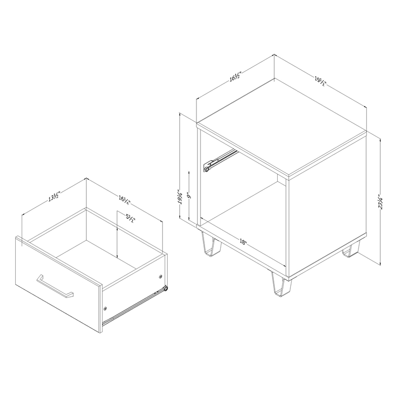 South Shore Arlen 1-Drawer Nightstand  White Pine and Black Matte