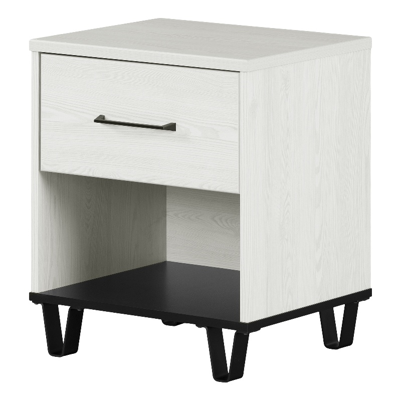 South Shore Arlen 1-Drawer Nightstand  White Pine and Black Matte
