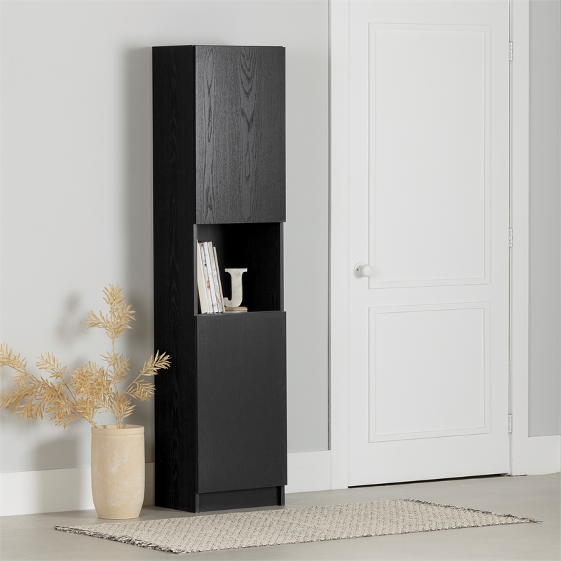 South Shore Liora 2-Door Narrow Bookcase Black Oak